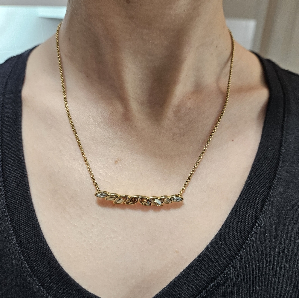Swarovski Gold-Tone Bar Necklace with Marquise Crystals